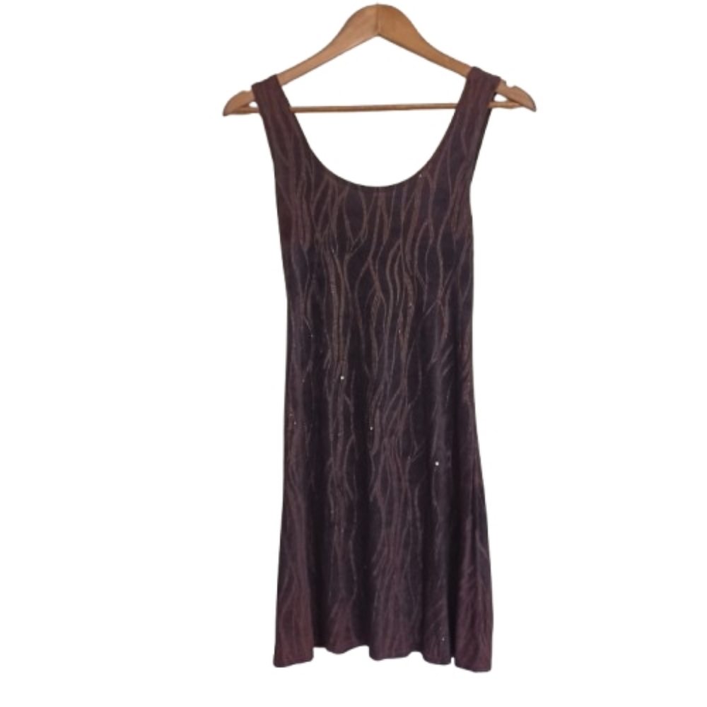 Vintage All That Jazz Dark Brown Black Copper Rhinestone Bodycon Mini Slip Dress
